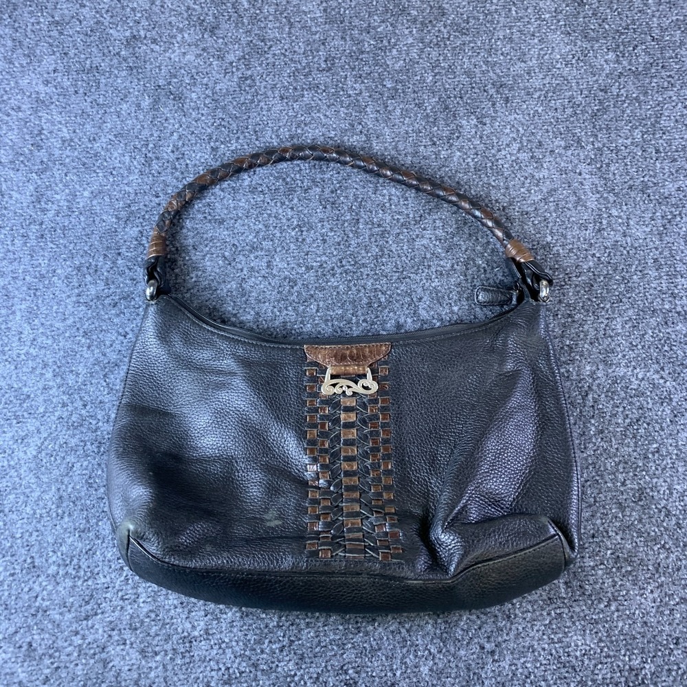 Brighton Hobo Bag Women Medium Black Brown Leather Good Braided E228531